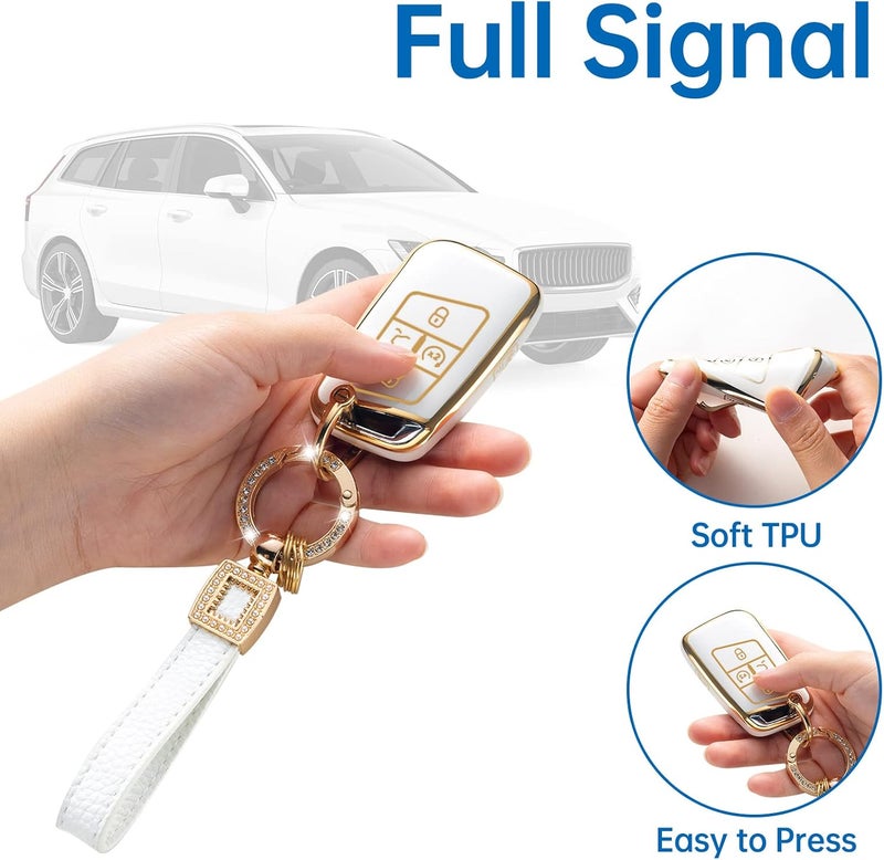 CACARLIKE for VW Volkswagen Key Fob Cover with Leather Lanyard, Car Key Fob Case Compatible with Tiguan Jetta GLI Atlas Cross Sport Arteon Taos SEL Smart Key Protector Holder - Image 3